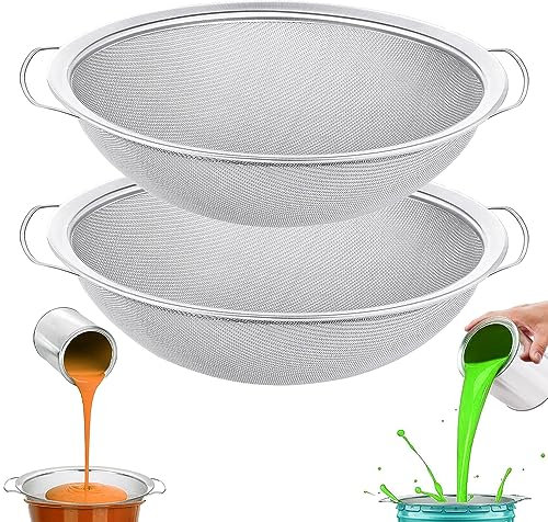 2-Piece Set of Fine Mesh Paint Strainer 60 Mesh Stainless Steel Paint Filter Emulsion Honey Funnel Filter Cover Fits 5-Gallon Paint Bucket Filter Tool Insert Strains