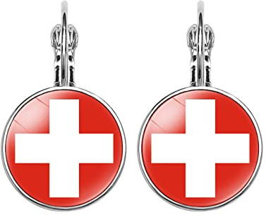 ALTCIRNMD Einfache Weiße Kreuz-Ohrringe Mit Schweizer Flagge,Französische Haken-Ohrringe,Patriotische Ohrringe,Modische Party,Damendekorationen,Hochzeit,Party,Schmuck,Geschenk,Jahrestag,Geburtstag