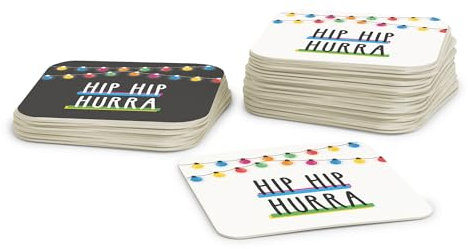 Bierdeckel aus Pappe zum Geburtstag Hip Hip Hurra I Gläser Untersetzer für Geburtstagsfeier (50 Stück) Quadratischer Bierfilz (9,3cm x 9,3cm)