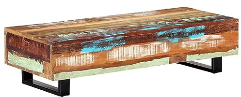 GuyAna Couchtisch 120x50x30 cm Massives Altholz und Stahl Baumkantentisch Wohnzimmertisch Modern
