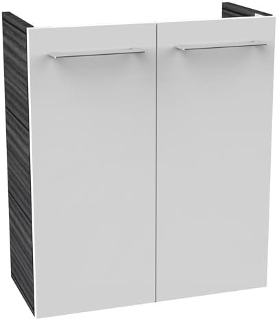 FACKELMANN B.PERFEKT Waschbeckenunterschrank schmal – Unterschrank für Waschtisch im Gäste-WC (52 cm x 60 cm x 24 cm) – 2 Türen – SBC Badezimmerschrank hängend in Anthrazit/Schwarz Holzoptik/Weiß