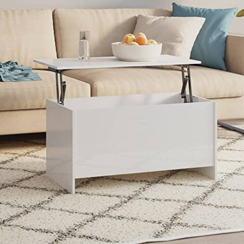 FENLAX Lift Top Couchtisch aus Holzwerkstoff 102x55,5x52,5 cm Hochglanz-Weiß Couchtisch Höhenverstellbar Sofatisch Höhenverstellbar Wohnzimmer Tisch Center Table Coffetable Stubentisch Beistelltisch