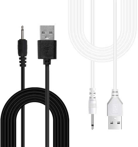 wimony Massager Wand Fast Charging Cable, Usb to Dc Replacement Charging Cable for Wireless Massagers, Replacement 5v Power Supply Usb Charger Cable to Dc (2 Pack, Black + White)