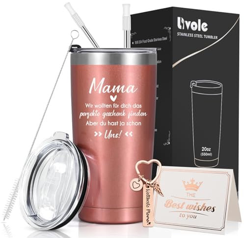 Livole Muttertag Geschenk-Set: Weihnachtsgeschenke für Mama, Frau, Mutter Tochter, Karte, Schlüsselanhänger, 20oz 600ml Kaffeebecher to Go, Lustige Tassen
