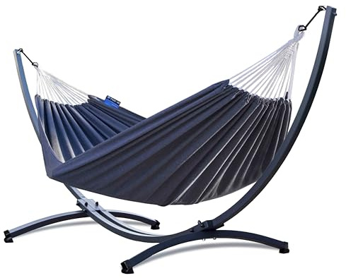 Potenza Hamac sur Pied en Acier Sablé & Laqué | pour 2 Personnes | 220x160 cm | 220 kg | Testé jusqu'à 350 kg | Support Hamac | Fabriqué en UE | Graphite