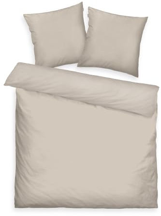 TOM TAILOR Satin-Bettwäsche, 2*80x80 cm + 200x220 cm, 100% Baumwolle/Satin, mit Doppelnaht am Kissen, Wendemotiv und farbigem Markenreißverschluss, TWO-TONE SOLID COLORS Beige (Sunny Sand)