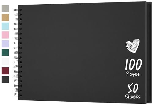 Hiwhy Fotoalbum Scrapbook 28x20,5 cm 50 Blätter DIY Scrapbook Hartes Kraftpapier Baby Erinnerungsbuch Familie Geburtstag Hochzeitstag Scrapbook, Schwarz