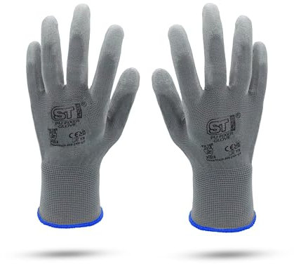 Work Gloves, PU coated Safety Nitrile Nylon Gloves, Secure Grip on Palm & Fingers Gardening Building Mechanic Gloves, Suitable for General Duty Work, Protective Hand Glove (Pack of 12 Pair-2XL)