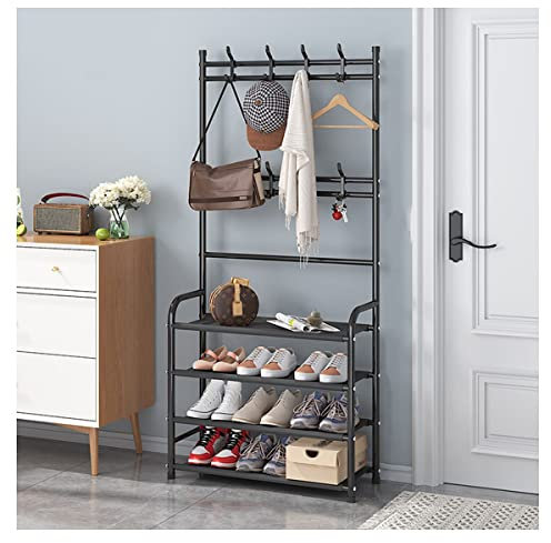 Appendiabiti Appendiabiti Panca Scarpiera Appendiabiti E Scarpiera A 4 Strati Porta di Stoccaggio per Interni Domestici Ingresso Scarpiera Piccola Scaffale Organizzatore/Nero/80Cm (Bla