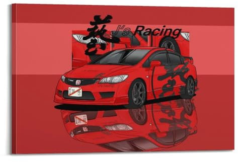 FYUER JDM Auto-Poster für Civic Type - R FD2, schwarz-rot, Sportwagen, dekorative Malerei, Leinwand, Wandkunstwerke, Bild, 40 x 60 cm