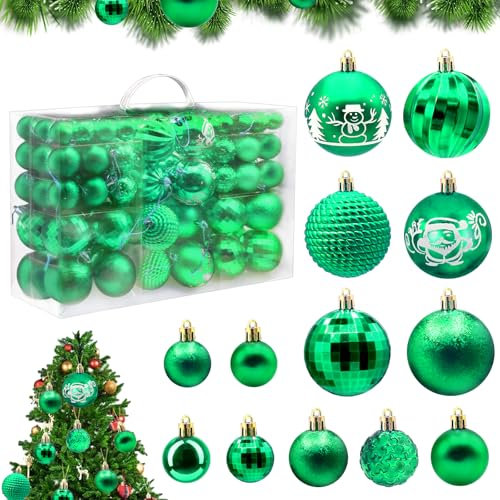 HOVIBU Palline di Natale Verde, Set di 100 Addobbi Natalizi per Albero, Lucide, Glitterate, Decorazioni Natalizie di Alta Qualità