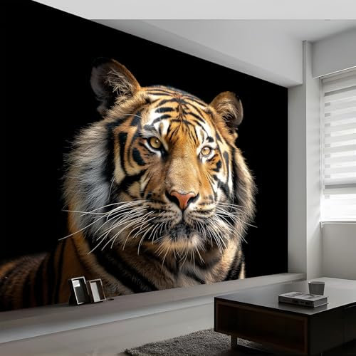 3D Papier Peint Photographie de Portrait d'Animaux Tigre, Peinture Murale Intissé Photo Noir Mural Poster Salon Mur de fond Chambre des Enfants Bureau Décoration de Maison, 200 x 140 cm (L x H)