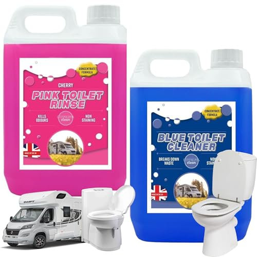 2 Pack Combo Pink & Blue Motorhome & Caravan Toilet Fluid & Rinse Cleaner Disinfectant 2.5 Litre Bottles
