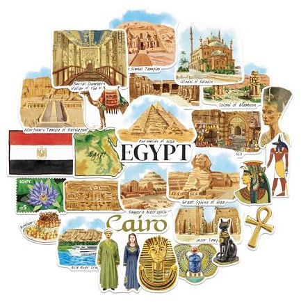 Navy Peony Reisesticker Altes Ägypten (28 Stück) – Handillustriert, Wüsten- und ägyptisch-Thematische Aufkleber für Tagebücher, Scrapbooks, Gepäck