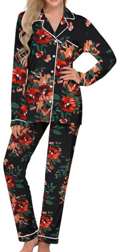 Ekouaer Ensembles de Pyjama Femme Pyjama Long 2 Pièces pour Femme À Manches Longues Pyjama Doux Rose L