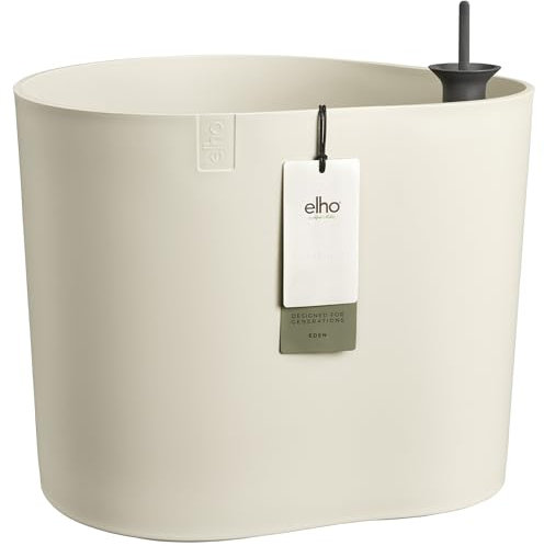 Elho Eden Aquacare Low 40 - Pot de Fleur - Interieur & Extérieur - Plastique 100% Recyclé - Ø 39.6 x H 36.1 cm - Blanc/Blanc Lin