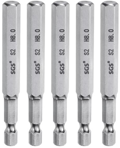 QUARKZMAN 5pz Punte per Cacciavite Chiave Esagonale 8mm (H8) Metrico 1/4 Attacco Esagonali 75mm (3) Punta Magnetica Lunghe Acciaio S2 Punta per Trapano Piatta Grado Industriale per Viti
