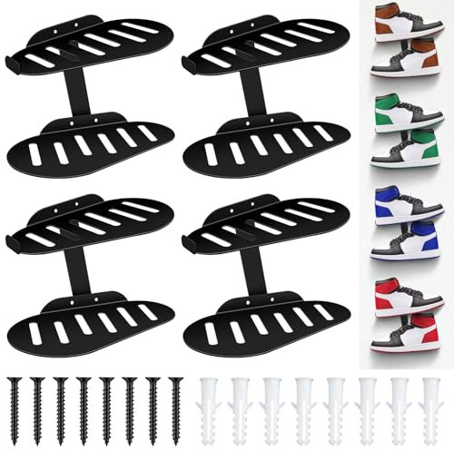 Blulu 4 Sets Floating Shoe Display Shelves for Wall Large Metal Sturdy Levitating Shoe Wall Shelf Sneaker Holders Rack for Collectors Exhibition Display Store Show Bedroom Gaming Room Sneaker
