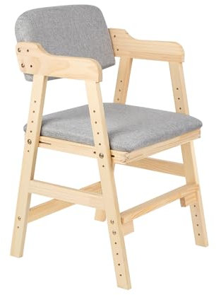 Supfine Chaise Haute en Bois, 6 Hauteurs Réglables Stable Chaise Supporte 90KG pour Bébés, Enfants et Adultes, Chaise Haute Evolutive, Assise et Repose-pieds Réglables (Gris)