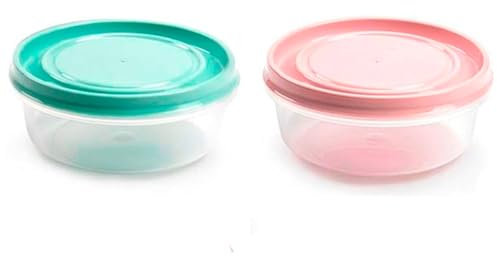 Tradineur - Pack de 2 Fiambreras Redondas - Plástico - Capacidad de 500 ml - Apto para microondas y lavavajillas - Ø 13,5 x 5,5 cm - Color Aleatorio