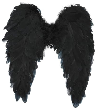 KarneLux Ángel de alas de plumas – Accesorio para disfraz de ángel, Cupido y niño Cristo – Ideal para carnaval, Halloween o teatro – 45 x 45 cm (negro)