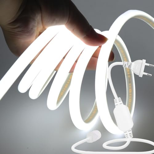 HEGEHE Tira de LED de neón COB 220-240V 1m, 270°iluminación, recortable (50cm), 288LEDs/m Tira de LED FCOB Blanco Frio Flexible superbrillante con Enchufe para Navidad, decoración de fiestas