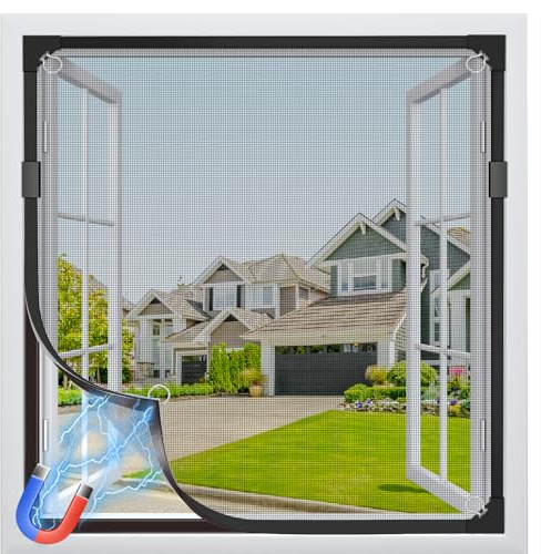 MLEJU Mosquitera Ventana Magnetica,130×140cm Malla de Fibra de Vidrio,Ajustable Mosquiteras para Ventanas Magneticas, Fácil Instalación sin Taladrar, Fácil de Limpiar- Marco Negro y Red Negro