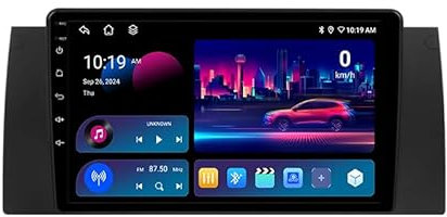 YQINGQ Autoradio Stereo für BMW X5 E39 E53 1999 2000-2006, Android 14 2DIN 9-Zoll- Touchscreen GPS Navigation mit Rückfahrkamera Aufladung Mirror Link WiFi USB SWC Plug-and-Play