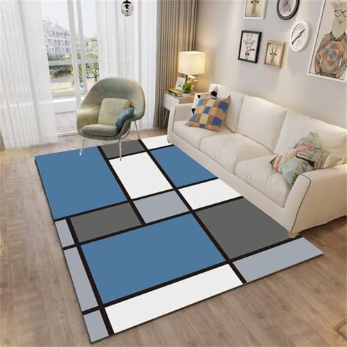 DJHWWD Chambre Gaming Ado Moquette exterieure 160x230CM Bleu Tapis géométrique Moderne Gris Salon Pas Cher Couloir Long Anti Bruit