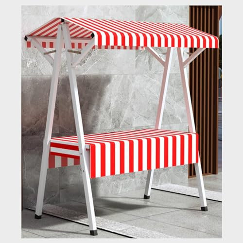 HAIXHX Ortable Mobile Stand Kiosk for Street Food, Party Cart With Wheels for Events Festivals, Standing Market Vendor Stall with Awning Decorative Flag Tablecloth(Red,L 1.5m)