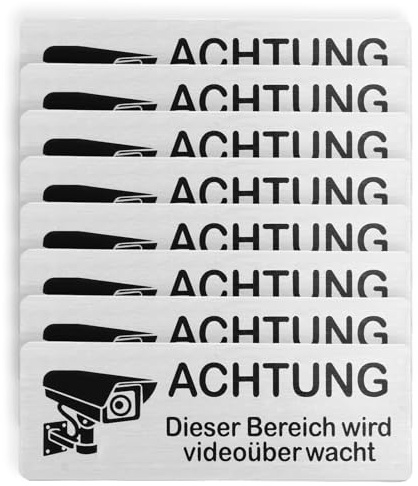 8 Stück Videoüberwachung Schilder, 85×30mm | Achtung Videoüberwachung Schild Privatgrundstück, Aluminium Hinweisschild Kamera Überwachung Schild