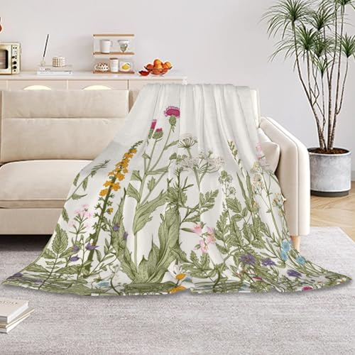 HUSITI Spring Flower Sage Decor Throw Blanket,Flannel Soft Home Decor for Women Men Birthday Gifts, GentleSoft Cozy Fruit Pattern Blankets for Couch Bed Camping,50x60