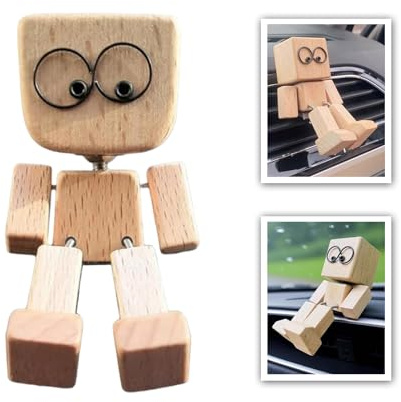 Guhupoy Wackelfigur Auto mit Brille, Handgefertigte Drachenkind Holzfigur Schüttelmann für Auto Oder Büro Desktop Wackelnder Holzmann Geeignet für Männer und Frauen(1PCS)
