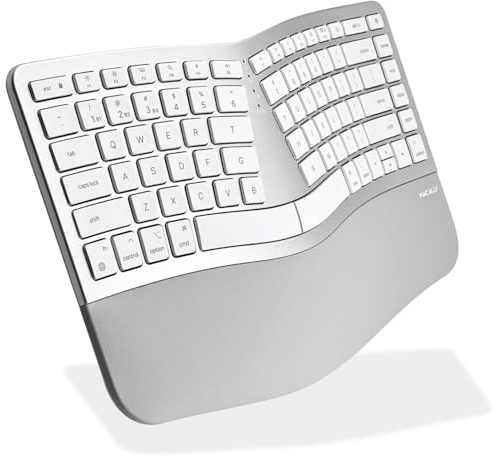 Macally Wireless Split Ergonomic Keyboard for Mac - Dual Mode (BT + Wired) - Rechargeable, Wrist Cushion, USB C + A Plug - Compact Bluetooth Keyboard Ergonomic for MacBook, iPad, iPhone