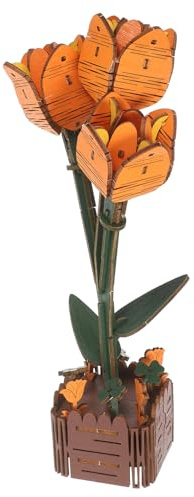 HOODANCOS Wooden Puzzle Bouquet DIY Tulip Flower Building Toy Set Artificial Bouquet for Plant Theme Decorating Indoor Decoration Craft Kit
