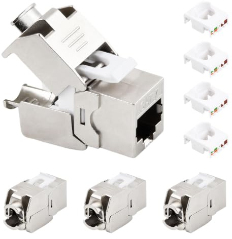 Ziyonix Set med 4 Keystone-moduler Cat7 - 600 MHz - 10 Gbps -hona anslutning RJ45 - Utan verktyg - LSA-nätverkskontakt för CAT7 CAT6 CAT6a - Installationskabel - Patchkabel - STP-skärmning