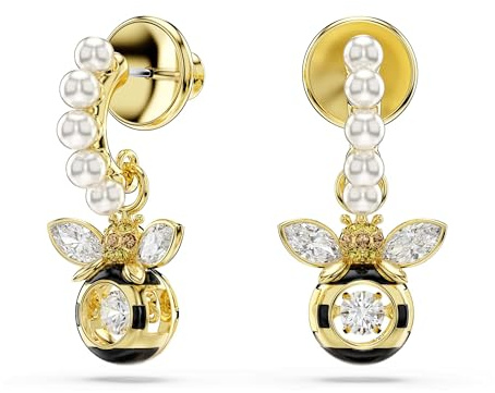 Swarovski Idyllia Drop-Ohrhänger, Kristallperle, Verschiedene Schliffe, Biene, Mehrfarbig, Goldlegierungsschicht