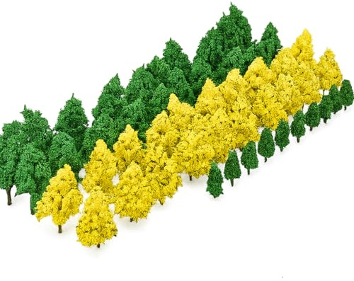 50 Stück Landschaft Modell Bäume, Modellbau Bäume (4-8 cm), Gemischtes Baum Modellbau, Blumenbaum Modell, Landschaft Diorama Baum, Mini Landschaftsgestaltung, Kunstbaum, für DIY, 5 Stile (Grün, Gelb)