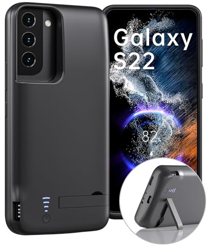 ENCHE Battery Case for Galaxy S22, Extended Rechargeable Backup Batteri Charging Cases for Samsung Galaxy S22 5G Portable Power Bank Protective Cover, Black