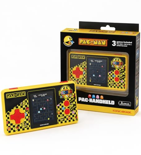 Console di Gioco Portatile PAC-Man Edizione Pocket – Mini Arcade Retrò con 3 Giochi Classici Inclusi – Versione Originale – Console da Tasca per Bambini e Adulti (Viaggio) – Giallo