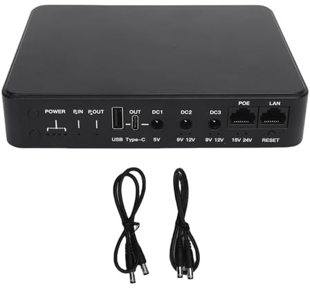 ViaGasaFamido Mini UPS Battery Backup, 10400mAh Uninterruptible Power Supply with 6 Ports for Router Camera POE 15V 24V USB DC 5V 9V 12V, Fireproof Casing Multiple Output Options