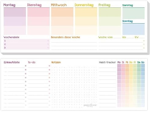 paper&you Block lang Wochenplan: Motiv [Rainbow]
