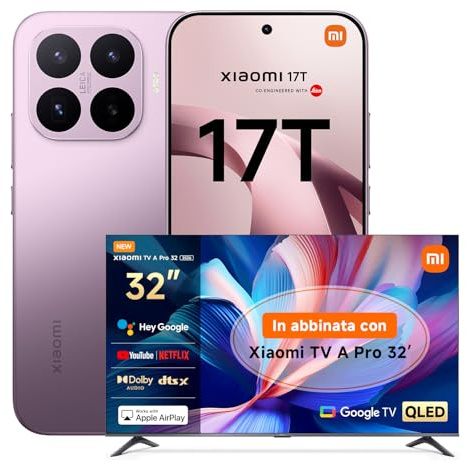 XIAOMI 17T, Smartphone 12+512GB, Display Eye-Care da 6,59 120Hz, Batteria da 6500mAh(typ), Teleobiettivo Leica 5x, 67W HyperCharge, MediaTek Dimensity 9500, Violet, Garanzia 3 anni TV A PRO 32