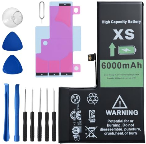 Akku für iPhone XS, 6000 mAh Hohe Kapazität Lithium Polymer Ersatzakku mit Reparaturwerkzeugen und Anleitung Buch für Modelle A1920 A2097 A2098 A2100