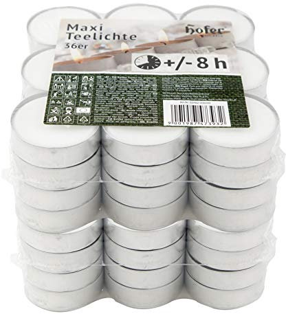 Hofer - Kerzen Teelichte Maxi tealight, in Metallhülsen, bis zu 8h Brenndauer, Durchmesser 57 mm, 72 Stück, Farbe Weiß,Tropffrei Wachskerzens, ohne Duft, Wachskerzen, Hergestellt in Österreich