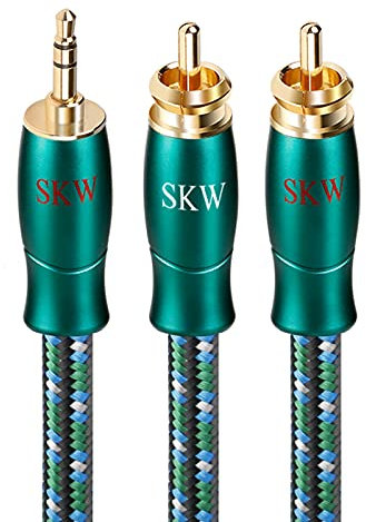 SKW Audiophile Audio Cable 3.5 mm Jack to 2 RCA Y Splitter Stereo Audio Cable (5 m, Green)
