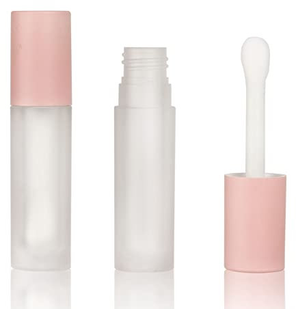 COSIDEA 24 Stück leere 5 ml große Pinsel-Lipgloss-Tuben rosa runde Lipgloss-Tuben Behälter mit großem Huhnfußstab, Kosmetikverpackungsbehälter