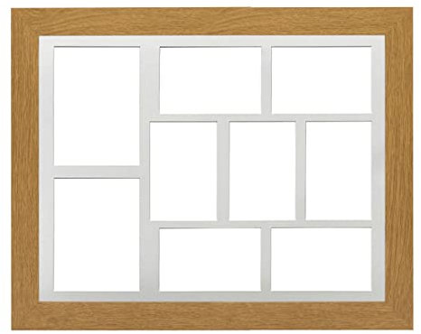 Oak Frame 20x16' Multi Aperture Picture Frame with White Mount to fit (x2) 7x5' (7x) 6x4' Photos with Perspex Sheet - Wall Mountable Landscape or Portrait