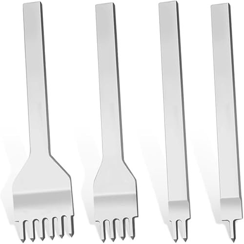 Leather Chisel Set, 4 PCS Leather Craft Chisel Hole Punch Lacing Stitching Chisel Set, 6mm 1/2/4/6 Prong Diamond Leather Stitching Punch Tools Leather Craft Hand Stitching Tools for Leather Craft