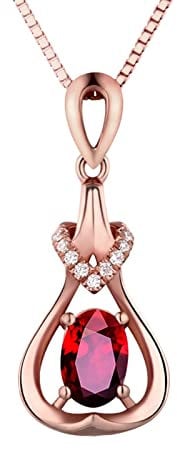 Gualiy Pendant Necklace Rose Gold Teardrop with Ruby 0.99ct Pendant Necklace for Women